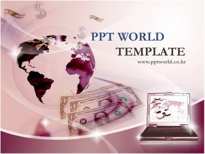 달러 증시 PPT 템플릿 지구본과 노트북 속 금융