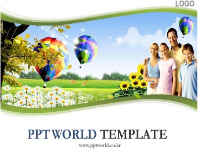 열기구 꽃 PPT 템플릿 초원위의 사람과 풍선이 있는 템플릿_슬라이드1