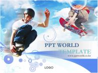 스케이트 인라인스케이트 PPT 템플릿 푸른 하늘 배경 속 스케이트보드를 타는 젊은이_슬라이드1