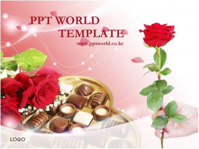 장미 손 PPT 템플릿 발렌타인데이의 초콜릿과 장미