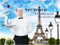 파리 등 PPT 템플릿 에펠탑과 와인을 든 웨이터_슬라이드1