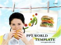 채소 아이 PPT 템플릿 화사한 배경 속 샌드위치 먹는 소녀_슬라이드1