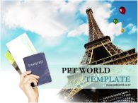 풍선 구름 PPT 템플릿 에펠탑과 여권을 든 손_슬라이드1