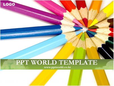 색연필 배경 PPT 템플릿 둥근모양의 색연필과 구름