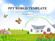 벚꽃 들판 PPT 템플릿 무지개와 나비가 있는 풍경 템플릿(자동완성형 포함)_슬라이드1