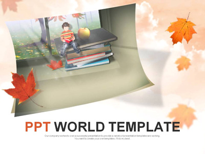 빨강색 갈색 PPT 템플릿 가을단풍과 독서하는 아이(자동완성형포함)
