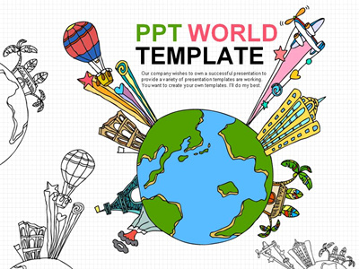 일러스트 손그림 PPT 템플릿 다양한 세계여행(자동완성형포함)(메인)