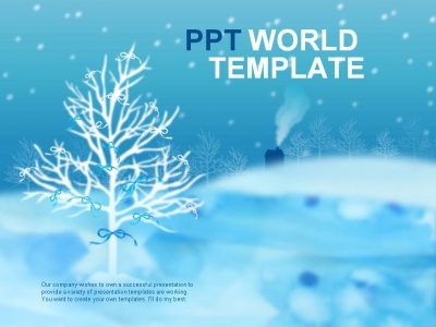 수채화 흰색 PPT 템플릿 겨울의 블루 리본