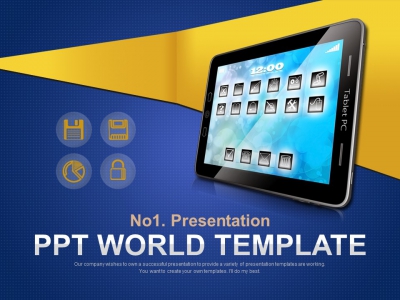 icon 도형 PPT 템플릿 블루배경의 태블릿과 아이콘