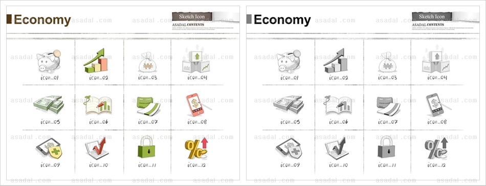 일러스트 아이콘 PNG아이콘 PPT 템플릿 1종형_스케치아이콘_금융 경제_0120(소울피티)