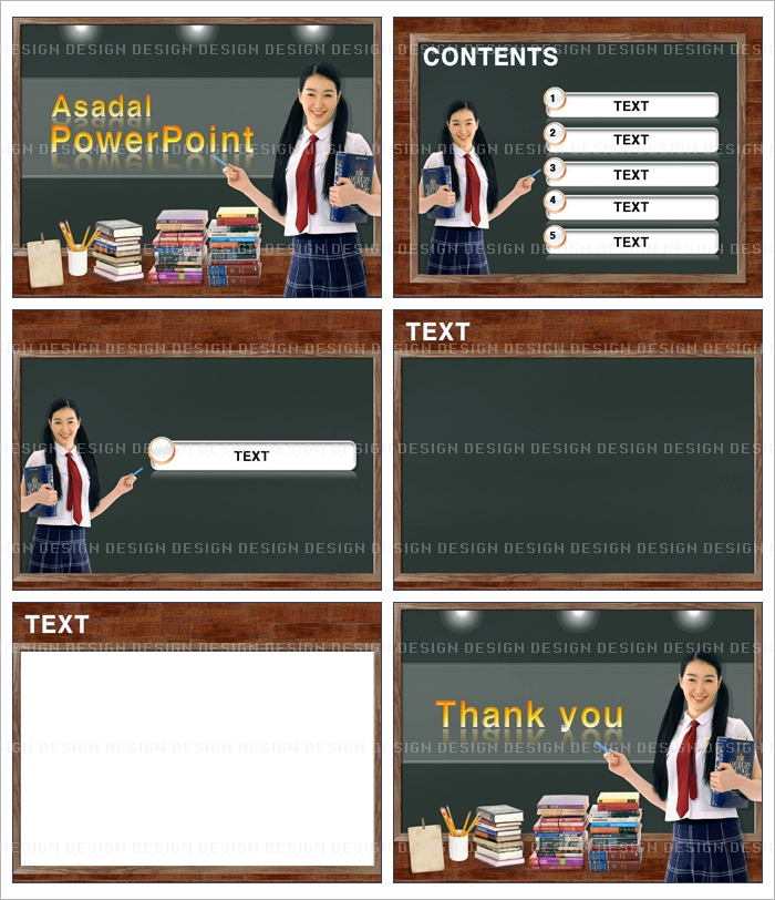 학생 student PPT 템플릿 배경_칠판배경이 있는 여학생과 책_001(스타일피티)
