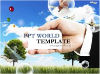 은행 풍선 PPT 템플릿 풍경과 물방울 속 금융 이미지_슬라이드1