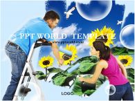 행복한 커플 푸른하늘 PPT 템플릿 해바라기가 있는 풍경을 칠하는 커플_슬라이드1