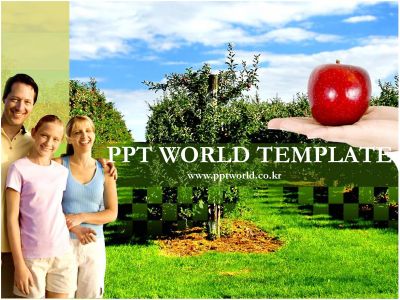 손 잔디밭 PPT 템플릿 가족과 사과가 있는 템플릿