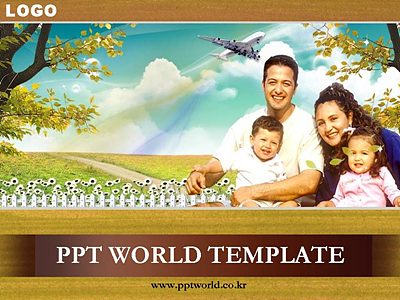 나무 꽃 PPT 템플릿 푸른하늘 아래 가족