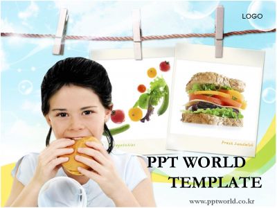 소녀 음식 PPT 템플릿 화사한 배경 속 샌드위치 먹는 소녀